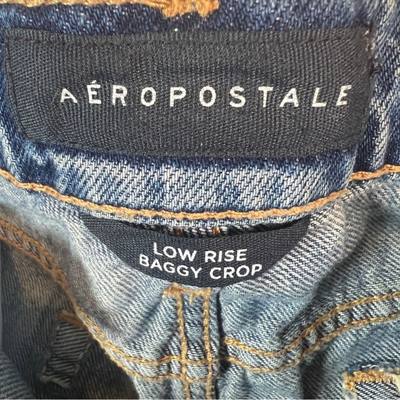 Aéropostale Low Rise Baggy Crop Jeans Size 14 Y2K Medium Wash Raw Hem Denim - Picture 2 of 12